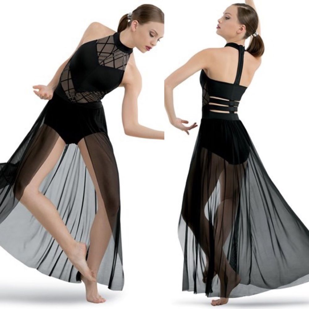 🔥2 for $20🔥 WEISSMAN Dance Costume long black mesh dress Broken10788 MA